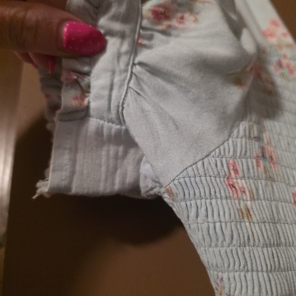 Smocked Puff-Sleeve Maxi Dress in Light Blue Floral - Picture 4 of 8